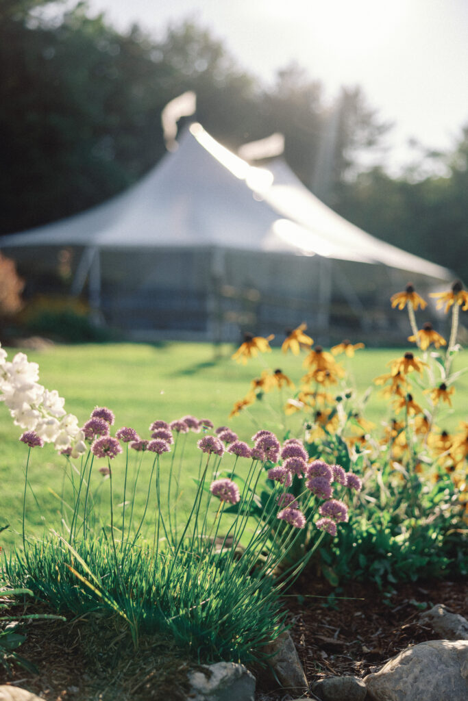 Sailcloth tent at Riverside farm in Vermont, a wedding venue near Waterbury and Burlington, as photographed by Kay Cushman.