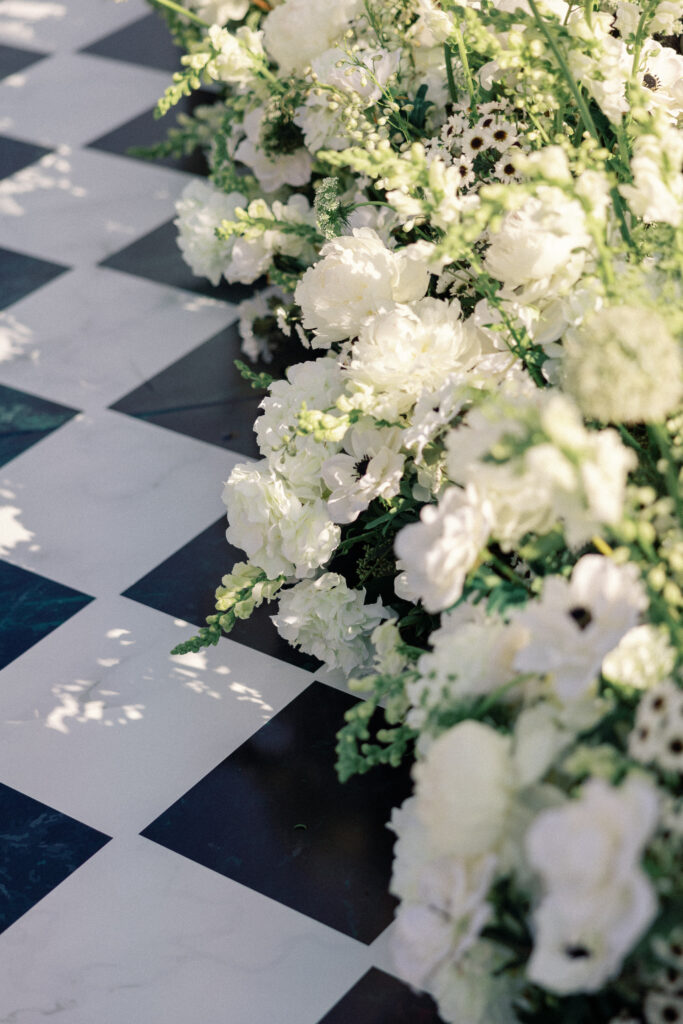 dark green and white checkered flooring for the dance floor of a wedding in Rancho Santa Fe.